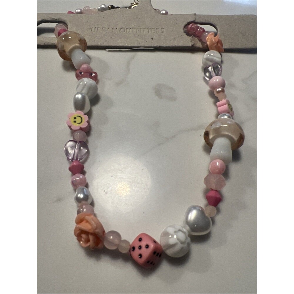 Urban Outfitters Smiley Face Rose Mushroom Pink Necklace Choker